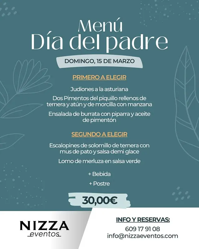 NIZZA &reg;EVENTOS men&uacute; especial para el d&iacute;a del Padre en Valdemoro, Madrid